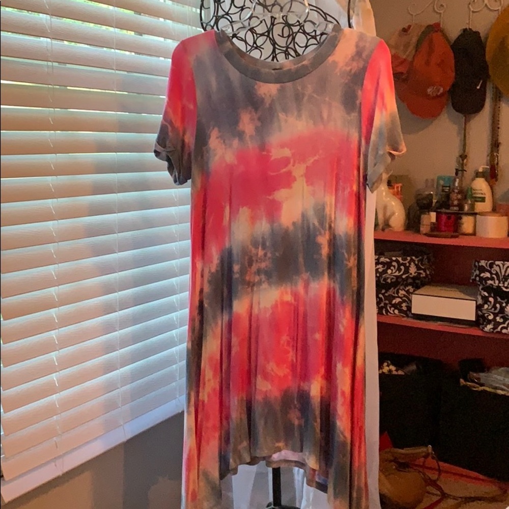 Pink and blue shift dress